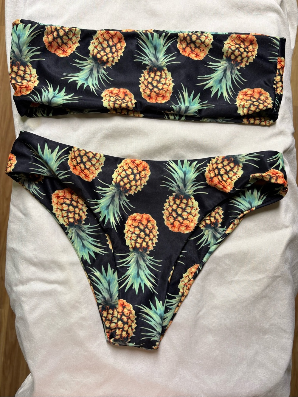 SHEIN Black Pineapple Print Bandeau Bikini Set